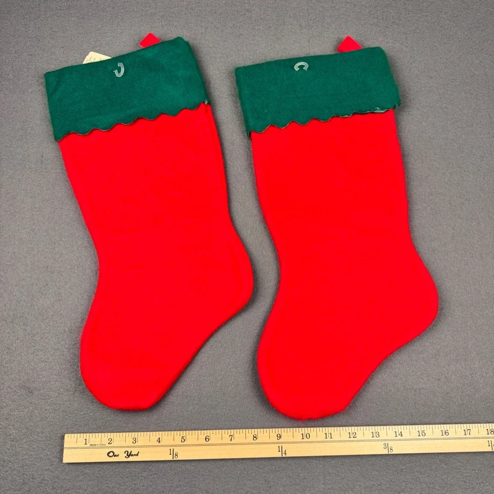Vtg 90s Red Green Felt Santas best Christmas stockings tree candle w orig tags